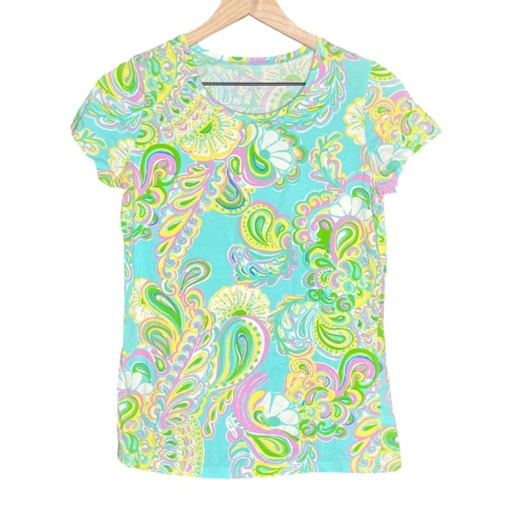 Lilly Pulitzer Paisley T-Shirt Round Neck Short Sleeve Multicolor Size Small